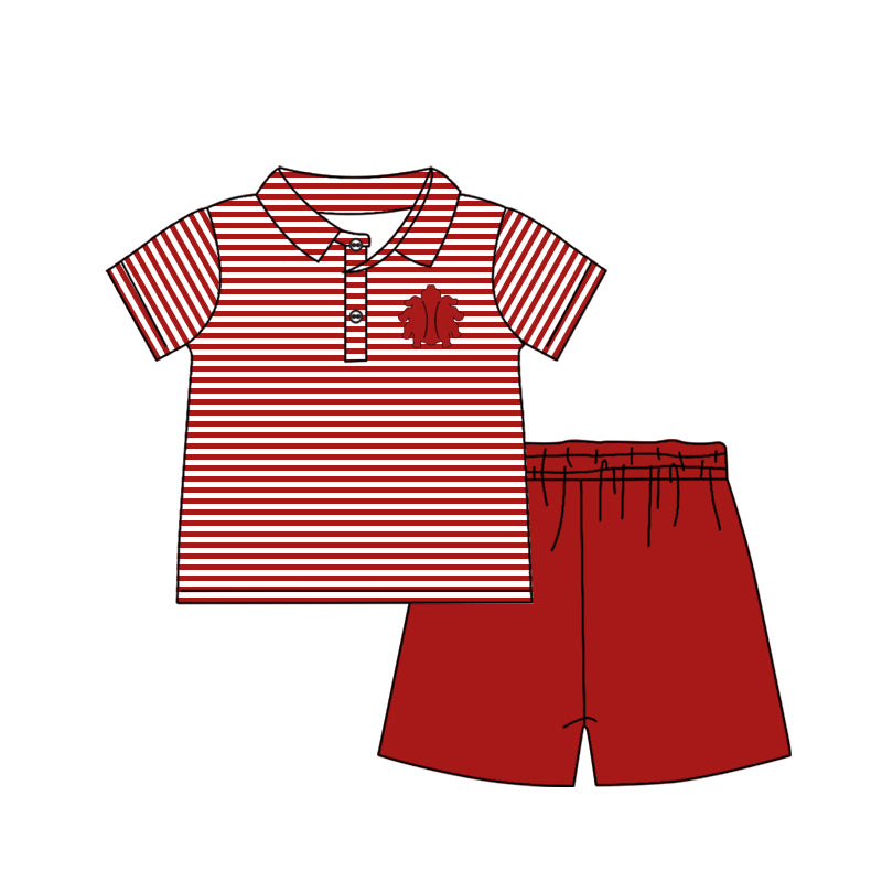 (Custom Design Preorder MOQ 5) Team's Fordyce Red Print Boys Summer Clothes Set