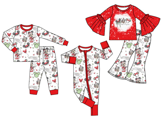 8.1(Custom Design Preorder MOQ 5 Each Design) Cartoon Mouse Print Girls Christmas Matching Clothes Sisters Wear