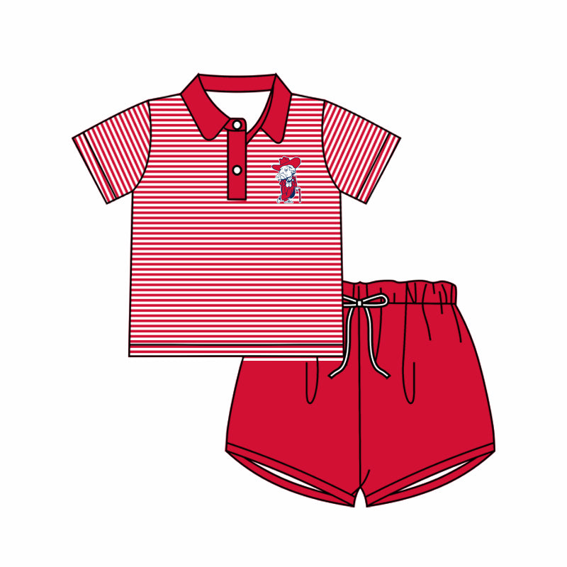 (Custom Design Preorder MOQ 5) Football Team's Ole Red Print Boys Polo Top Shorts Summer Clothes Set