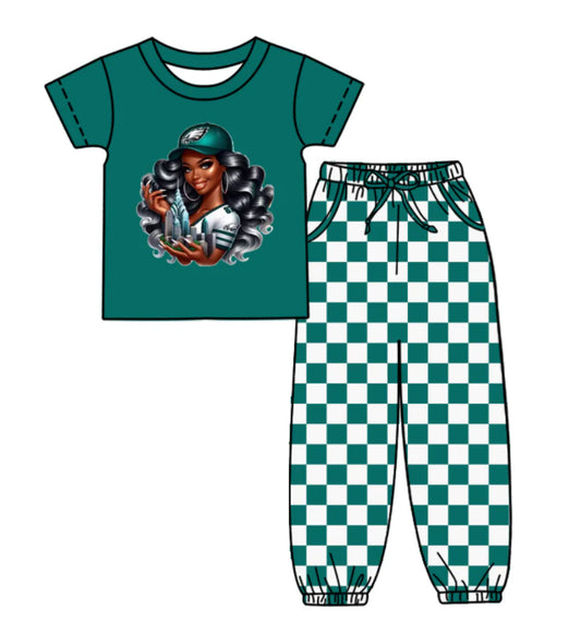 (Custom Design Preorder MOQ 5) Team's Eagles Top Plaid Joggers Kids Clothes Set