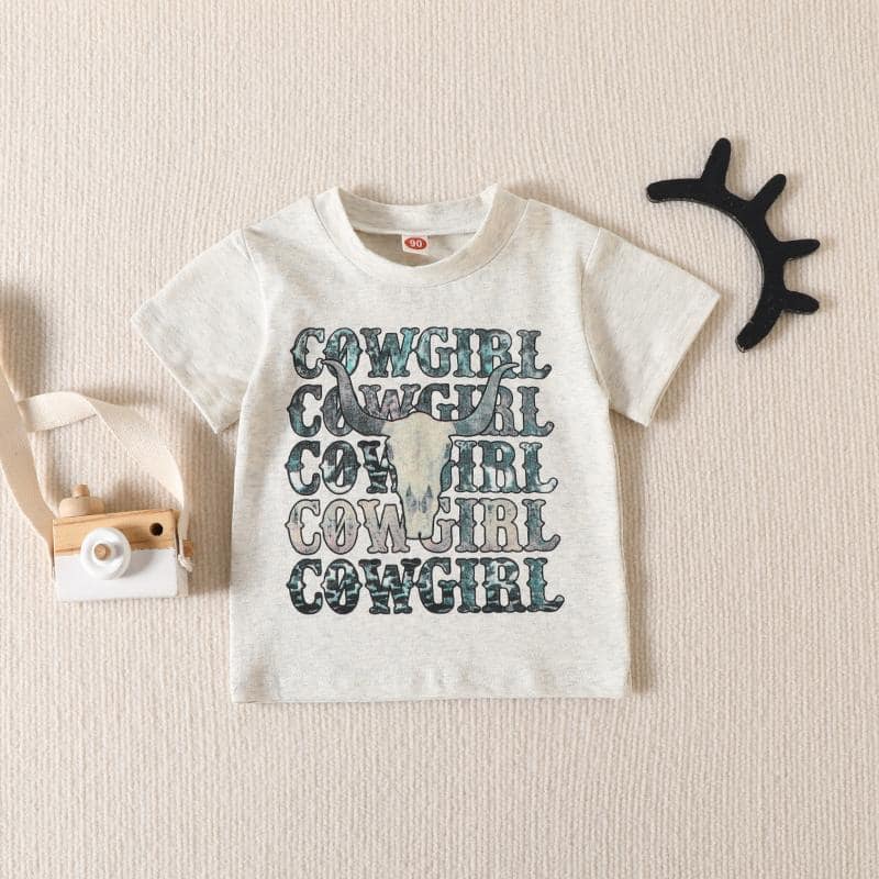 (Custom Design MOQ 5) Cowgirl skull top girls western tee shirts