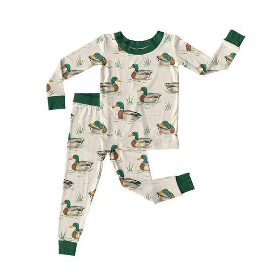 (Custom Design Preorder MOQ 20) Duck Print Boys Fall Pajamas Bamboo Clothes Set