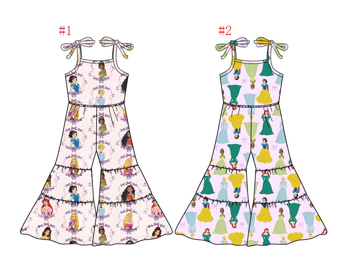 2.22(Custom Design Preorder MOQ 5 Each Design) Cartoon Princess Print Girls Summer Jumpsuits