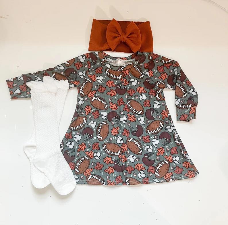 (Custom Design MOQ 5) Football Print Girls Knee Length Dress