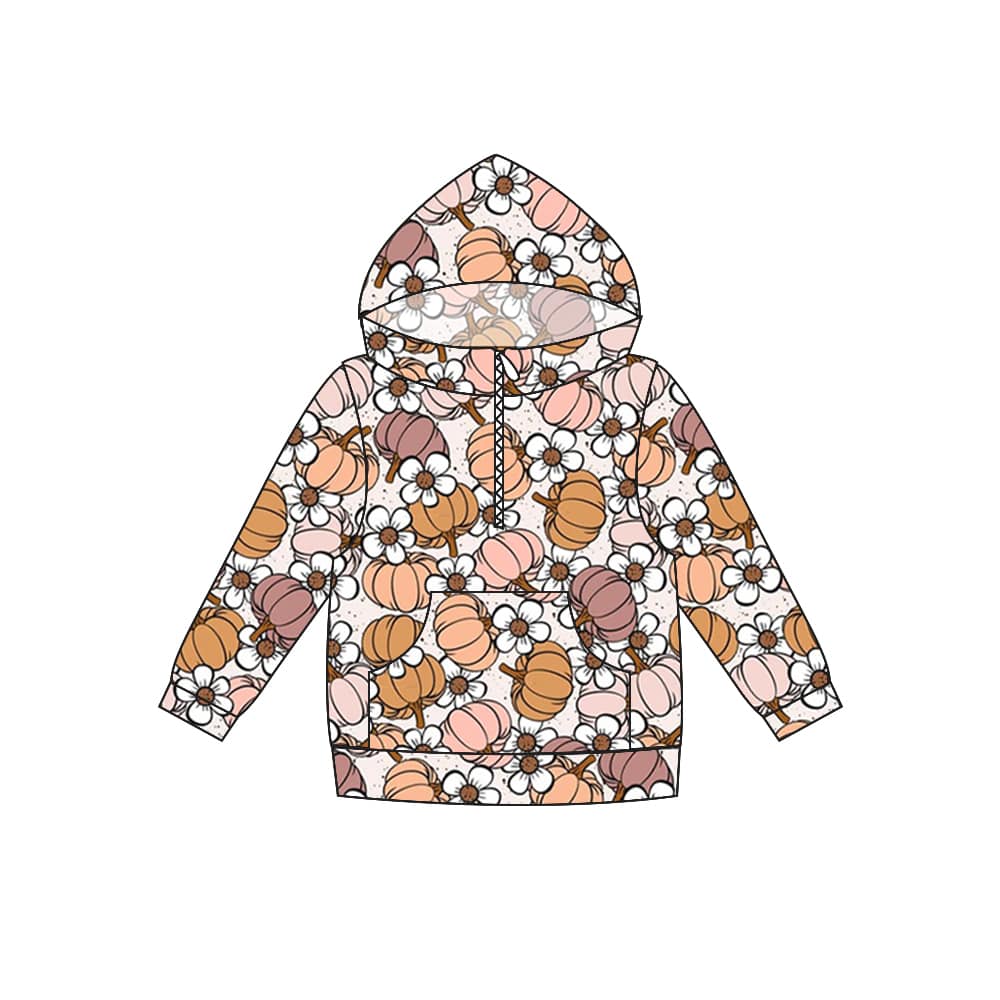 (Custom Design MOQ 5) Fall pumpkin flowers zipper hoodie tee shirts top