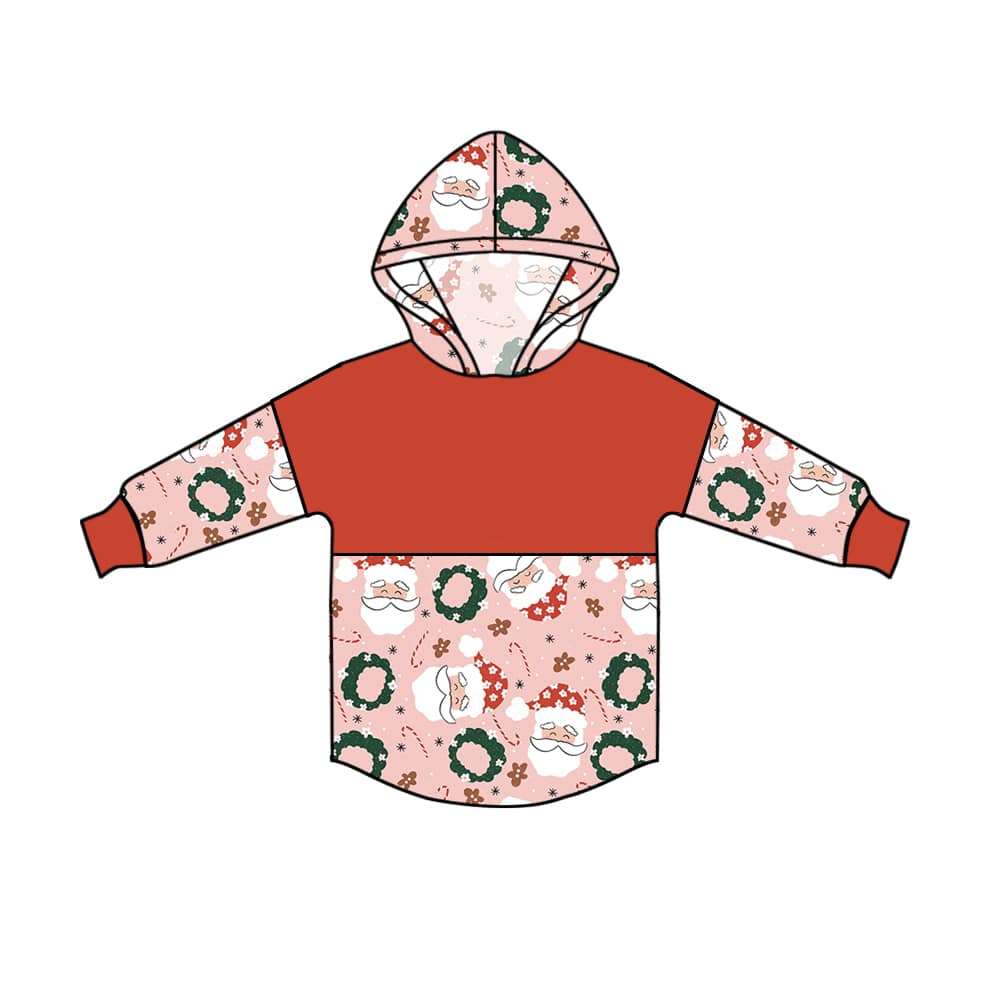(Custom Design MOQ 5) Pink Santa Print Girls Christmas Hoodie Top
