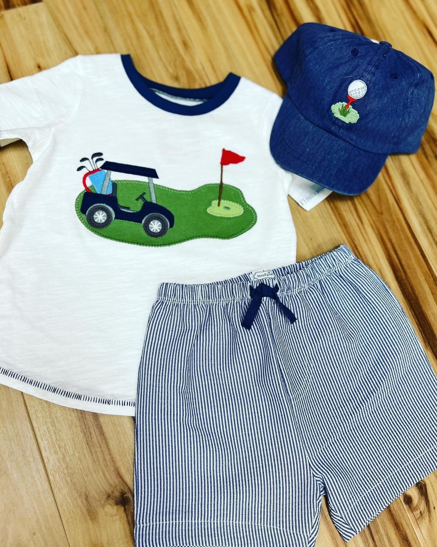 (Custom Design Preorder MOQ 5) Golf Top Stripes Shorts Boys Summer Clothes Set