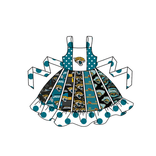 (Custom Design Preorder MOQ 5) Team's Jacksonville Jaguars Print Girls Summer Knee Length Dress