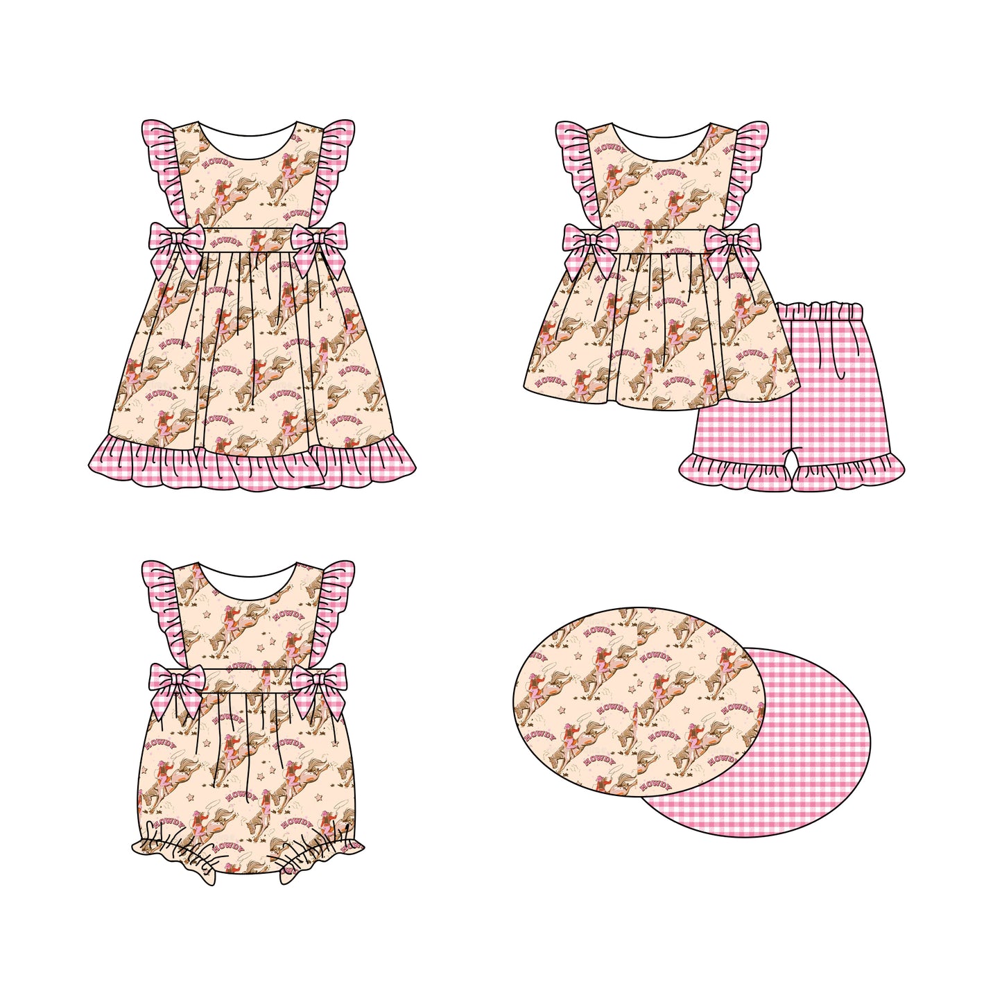 11.16(Custom Design Preorder MOQ 5 Each Design) Howdy Rodeo Pink Western Print Girls Summer Matching Clothes Sisters Wear