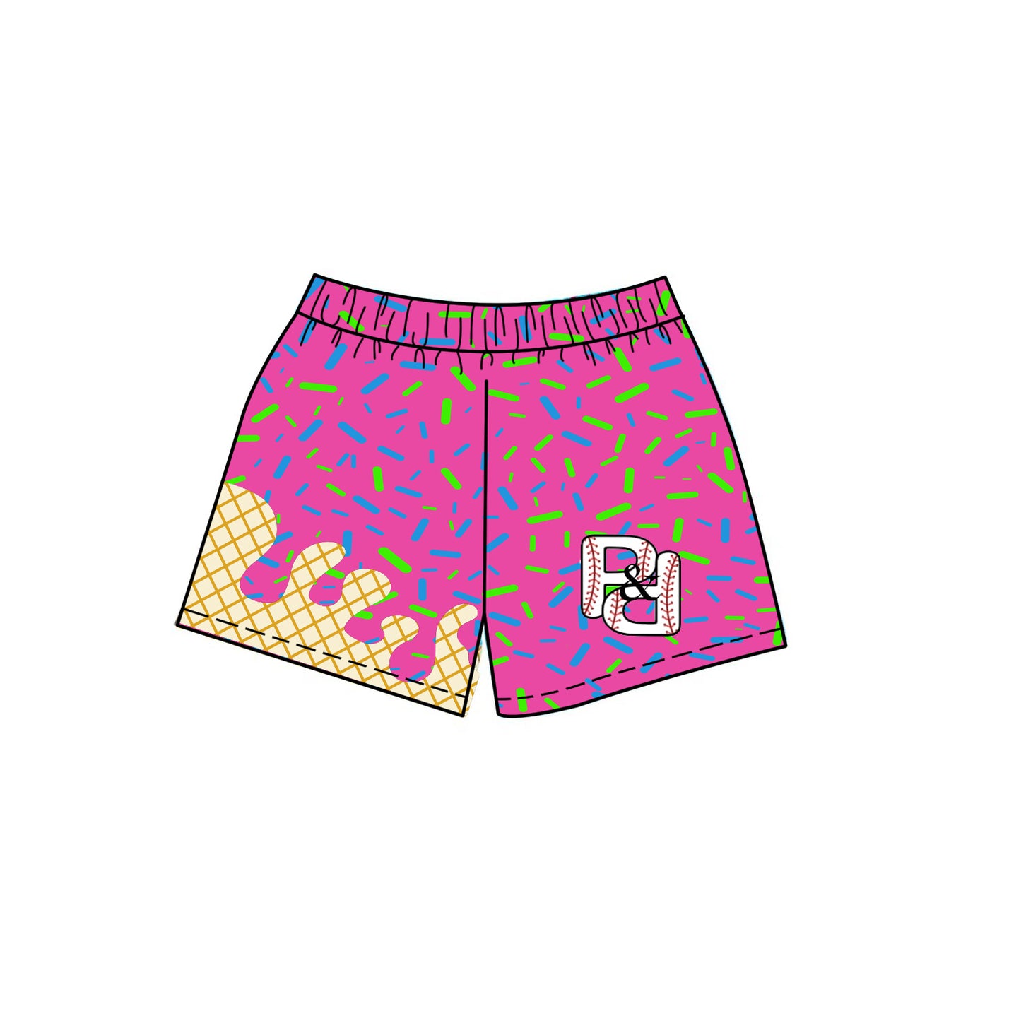 (Custom Design Preorder MOQ 5) Team's Baseball PD Sprinkles Print Kids Summer Swim Trunks