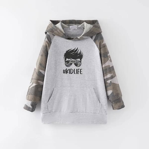 (Custom Design Preorder MOQ 5) KIDLIFE Camo Print Boys Hoodie Tops