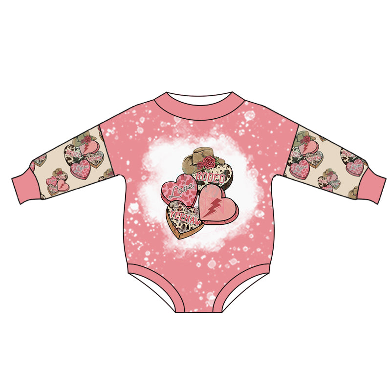 (Custom Design Preorder MOQ 5) Heart Hat Print Baby Girls Valentine's Day Romper