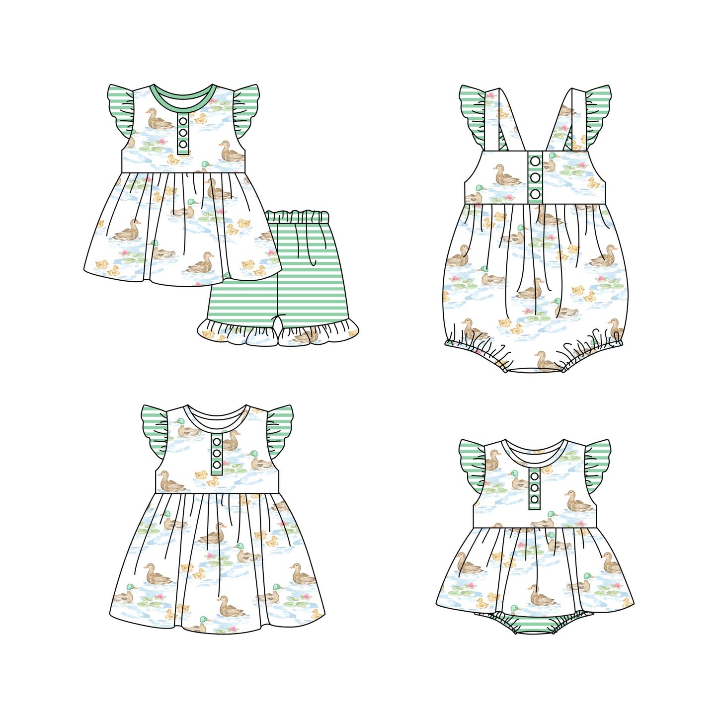 11.16(Custom Design Preorder MOQ 5 Each Design) Duck Print Girls Summer Matching Clothes Sibling Wear
