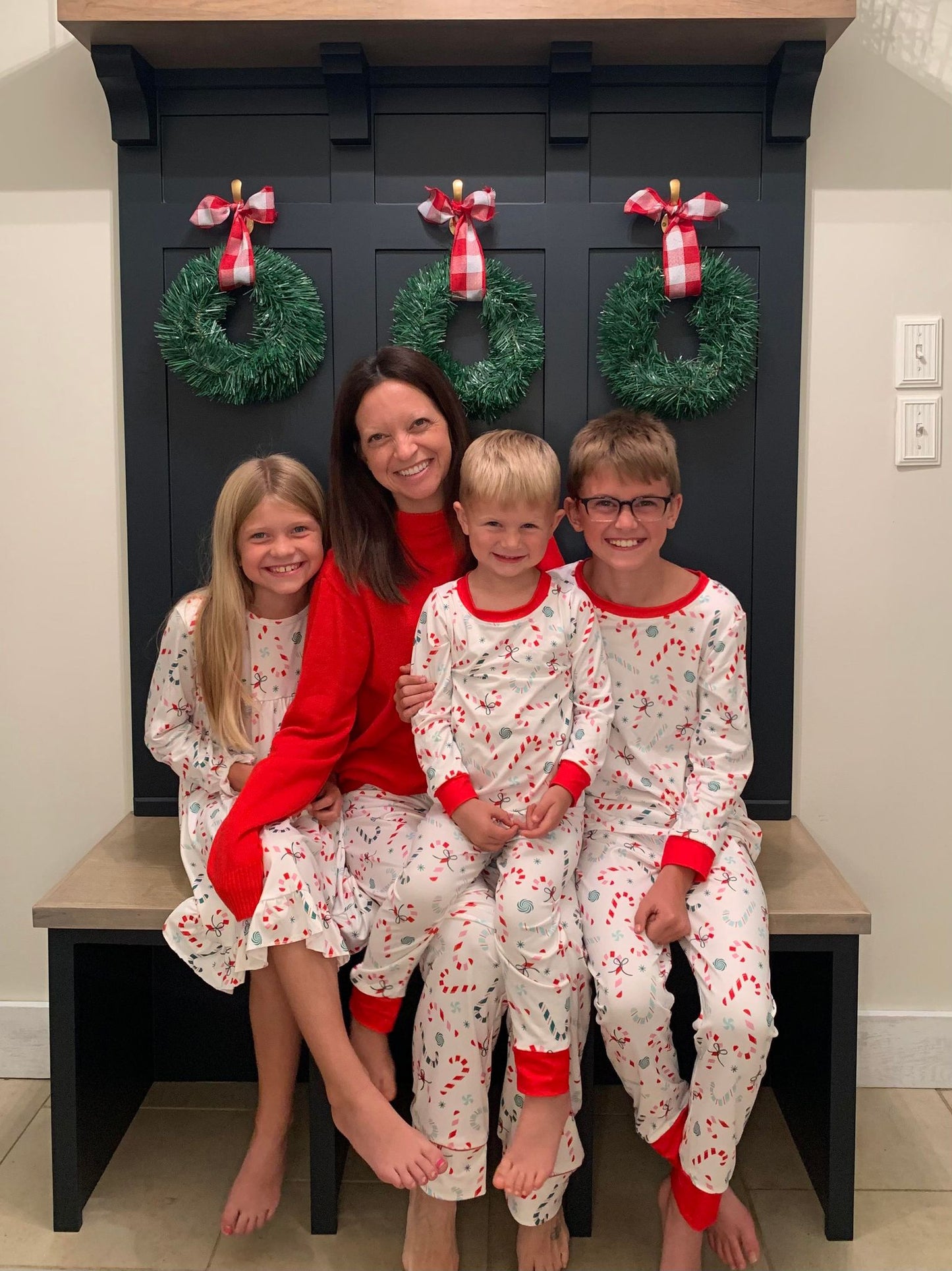 GLD0290 Christmas candy cane girls pajamas knee length gown dress