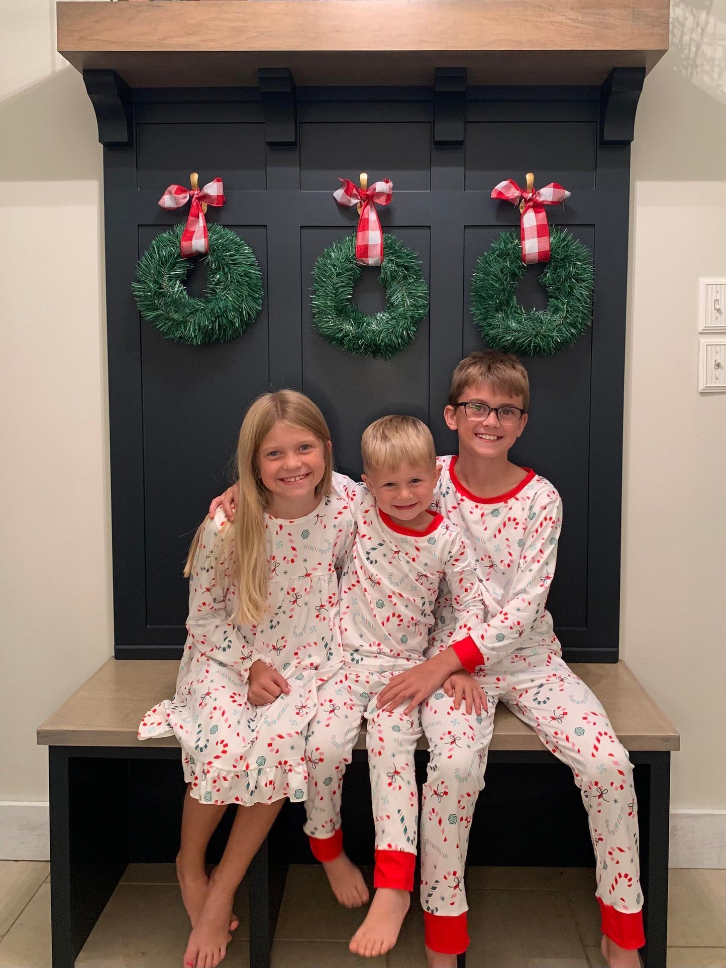 GLD0290 Christmas candy cane girls pajamas knee length gown dress