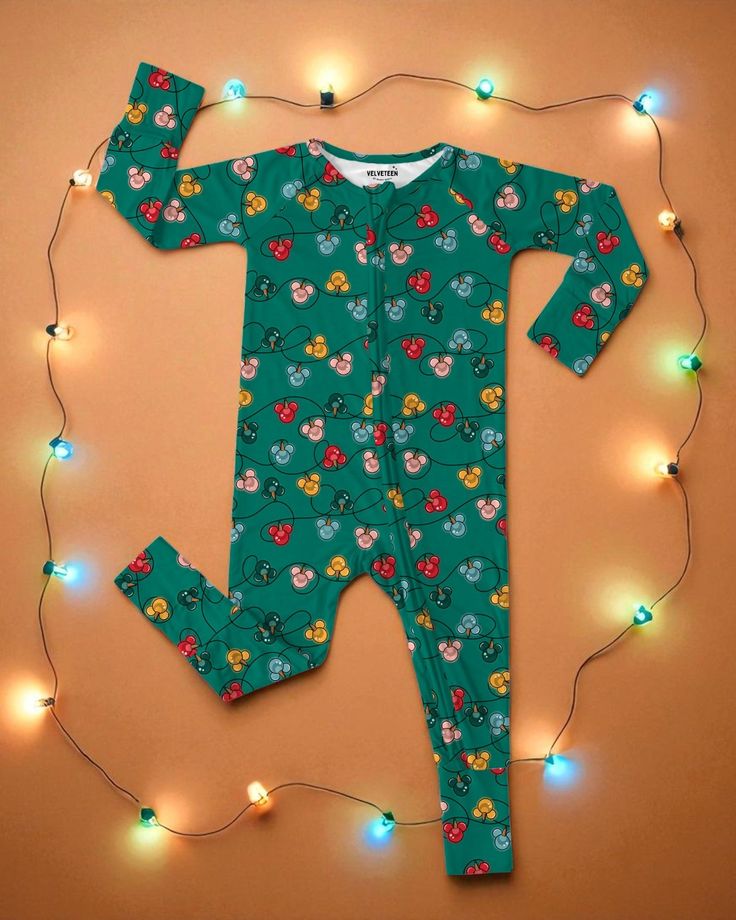 (Custom Design Preorder MOQ 5) Cartoon Mouse Holiday Light Print Baby Christmas Sleeper Zipper Romper