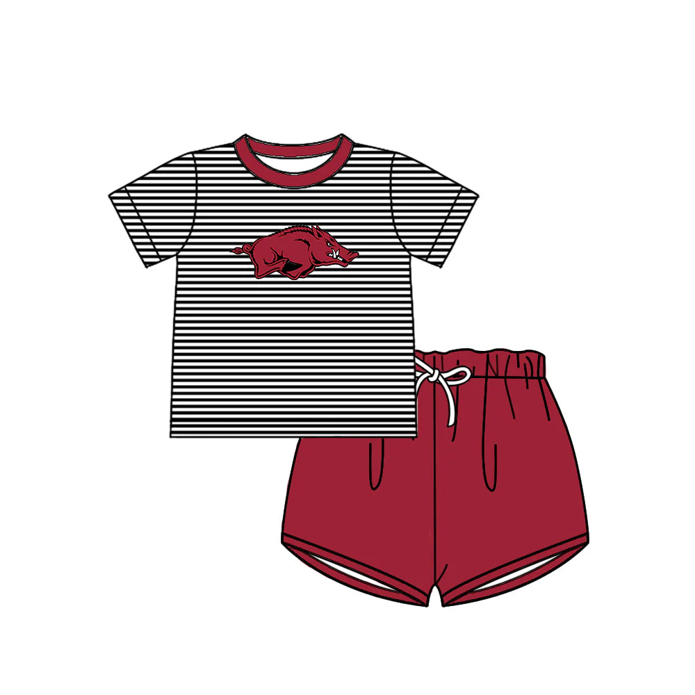 (Custom Design Preorder MOQ 5) Team's Arkansas Top Wine Shorts Boys Summer Clothes Set