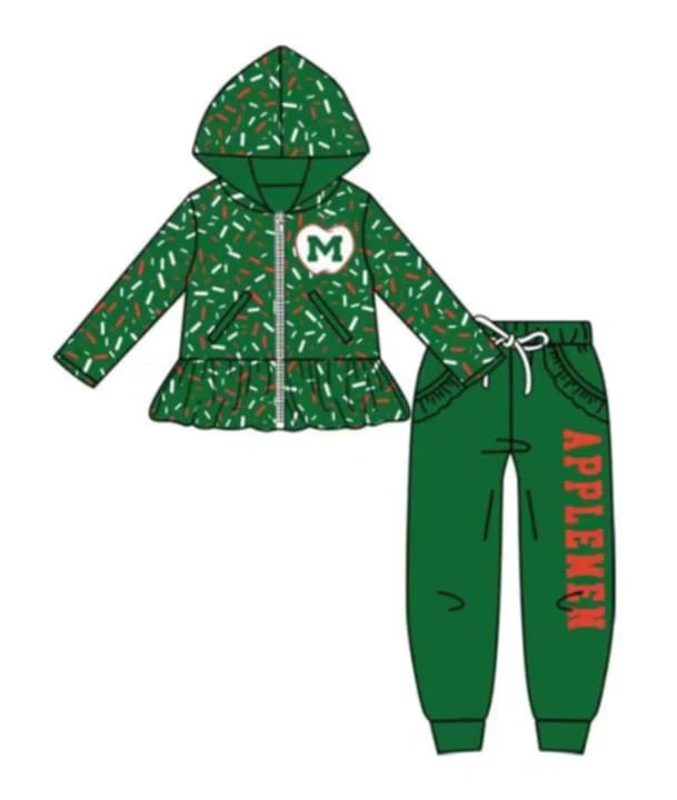 (Custom Design Preorder MOQ 5) Team's APPLEMEN Zipper Hoodie Top Pockets Pants Girls Fall Clothes Set