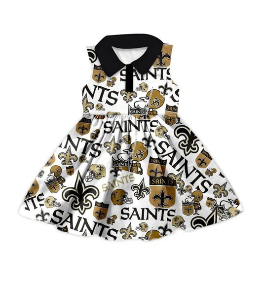 (Custom Design Preorder MOQ 5) Team's SAINTS Print Girls Summer Knee Length Dress