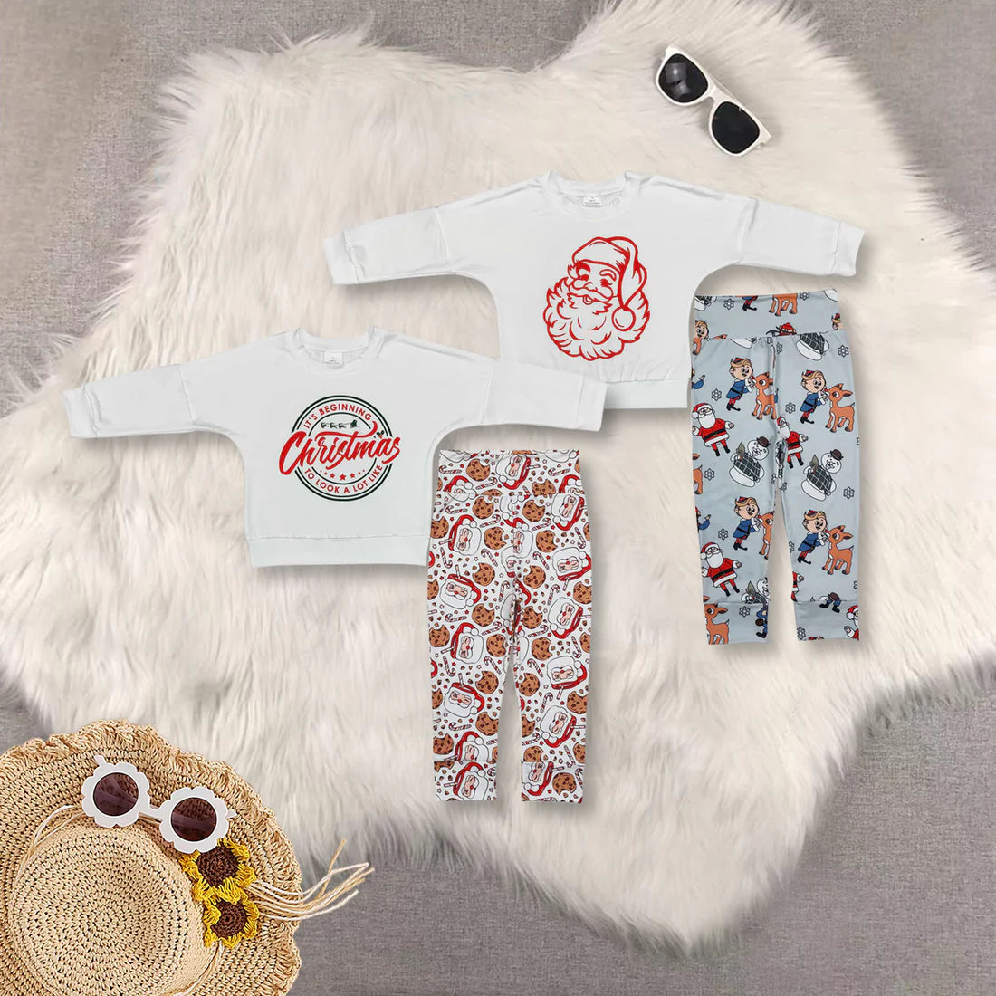 Christmas Santa Print Sibling Outfits