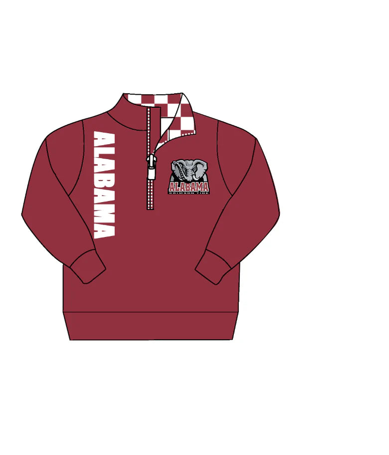 (Custom Design Preorder MOQ 5) Team's ALABAMA Wine Print Kids Long Sleeve Zipper Pullover Top