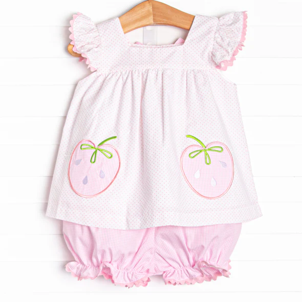 (Custom Design Preorder MOQ 5) Strawberry Tunic Top Pink Shorts Girls Summer Clothes Set