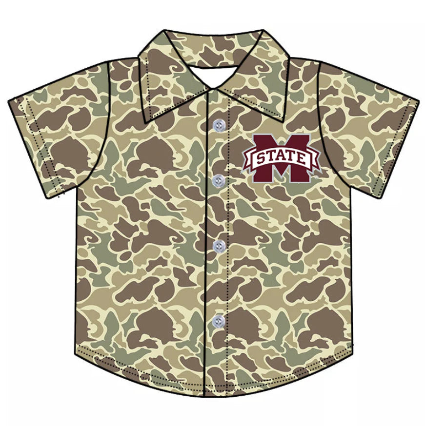 (Custom Design Preorder MOQ 5 Each Item) Team's Camo Mississippi State Print Polo Top Mom and Me Matching Clothes