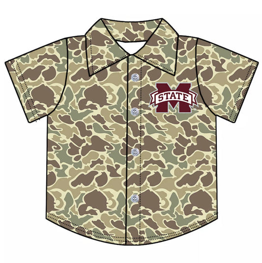 (Custom Design Preorder MOQ 5 Each Item) Team's Camo Mississippi State Print Polo Top Mom and Me Matching Clothes