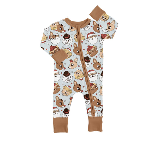 (Custom Design Preorder MOQ 20) Santa Deer Print Baby Christmas Bamboo Sleeper Zipper Romper