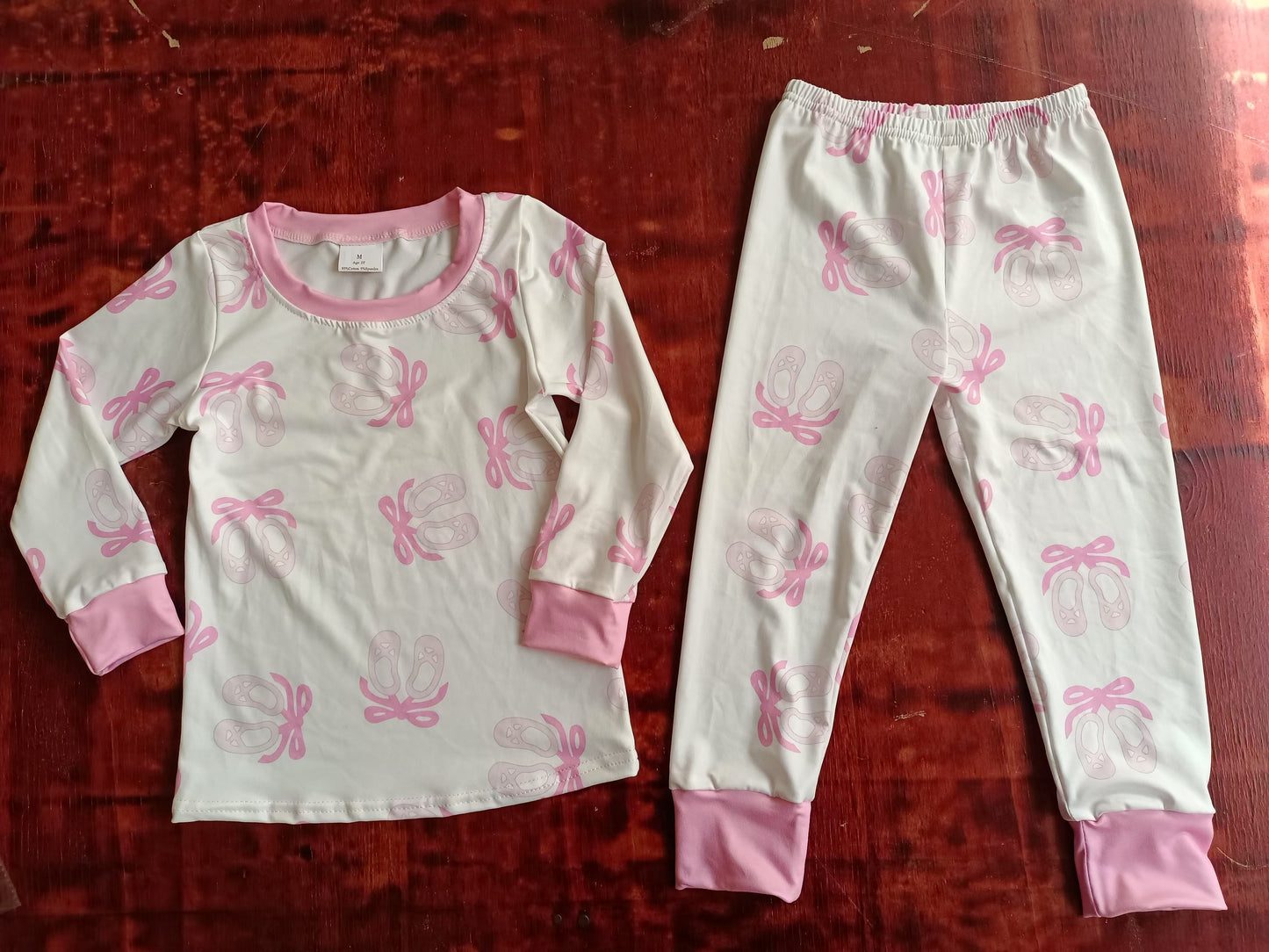 (Custom Design Preorder MOQ 3 ) Dance Shoes Pink Print Girls Fall Pajamas Clothes Set
