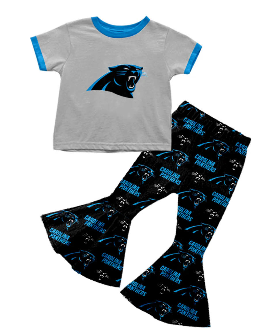 (Custom Design Preorder MOQ 5) Team's Carolina Panthers Print Girls Clothes Set
