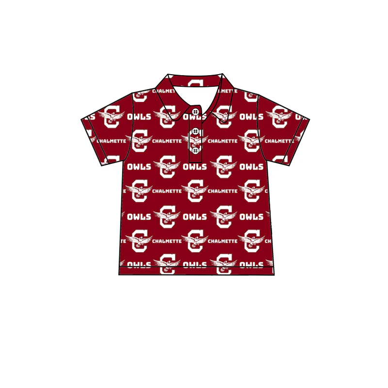 (Custom Design Preorder MOQ 5 ) Team's CHALMETTE OWLS Print Boys Polo Tee Shirts Top
