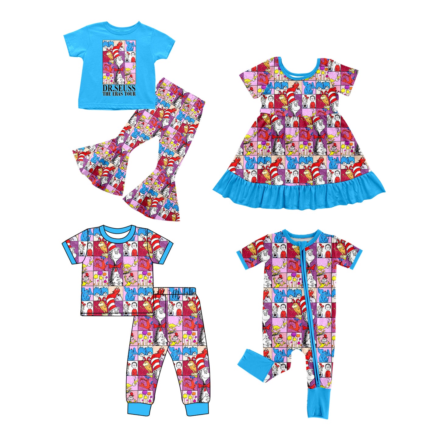 11.29(Custom Design Preorder MOQ 5 Each Design) Dr.Reading Plaid Blue Print Girls Matching Clothes Sisters Wear