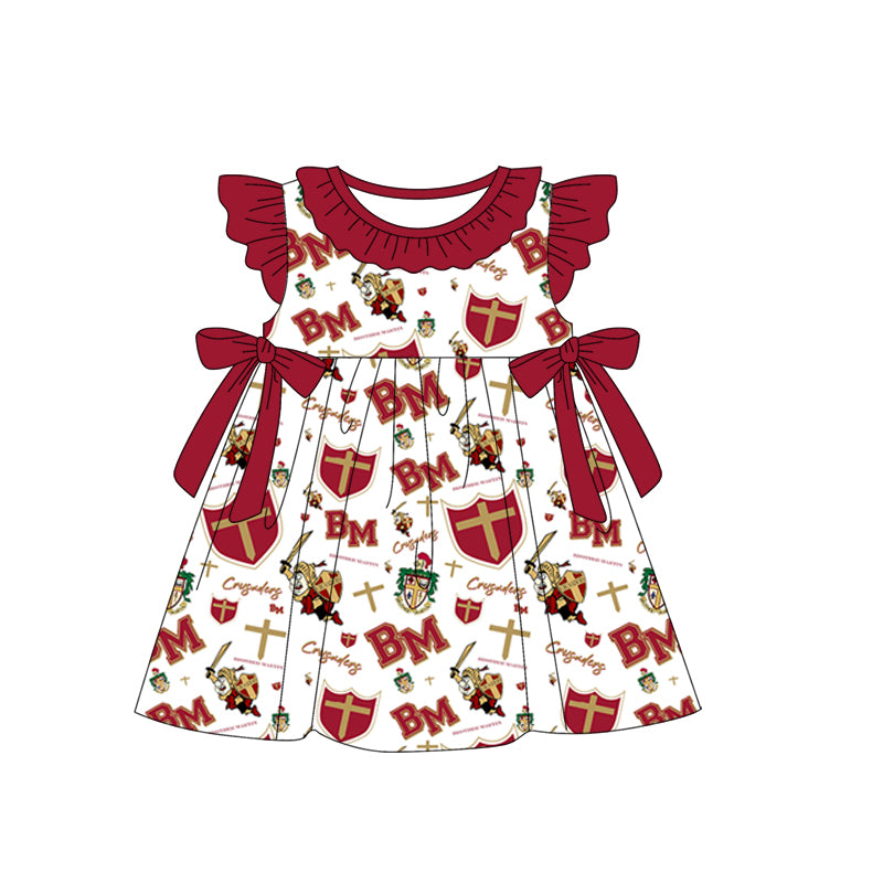 (Custom Design Preorder MOQ 5) Team's Brother Martin Print Girls Knee Length Dress