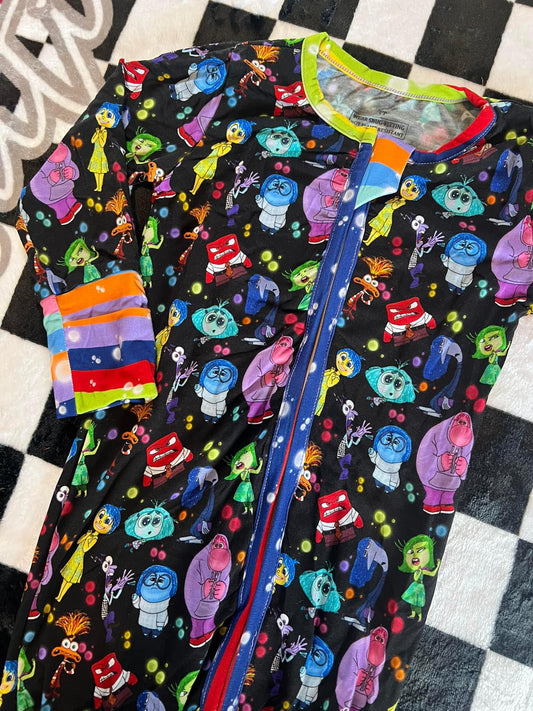 (Custom Design Preorder MOQ 20) Cartoon Figure Inside Out Print Baby Fall Bamboo Sleeper Zipper Romper