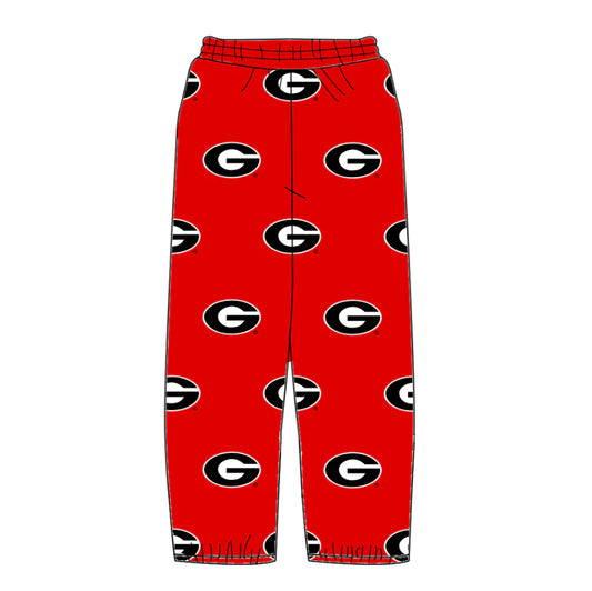 (Custom Design Preorder MOQ 5 Each Item) Team's Georgia Red Print Bottom Pants Mom and Me Matching Clothes