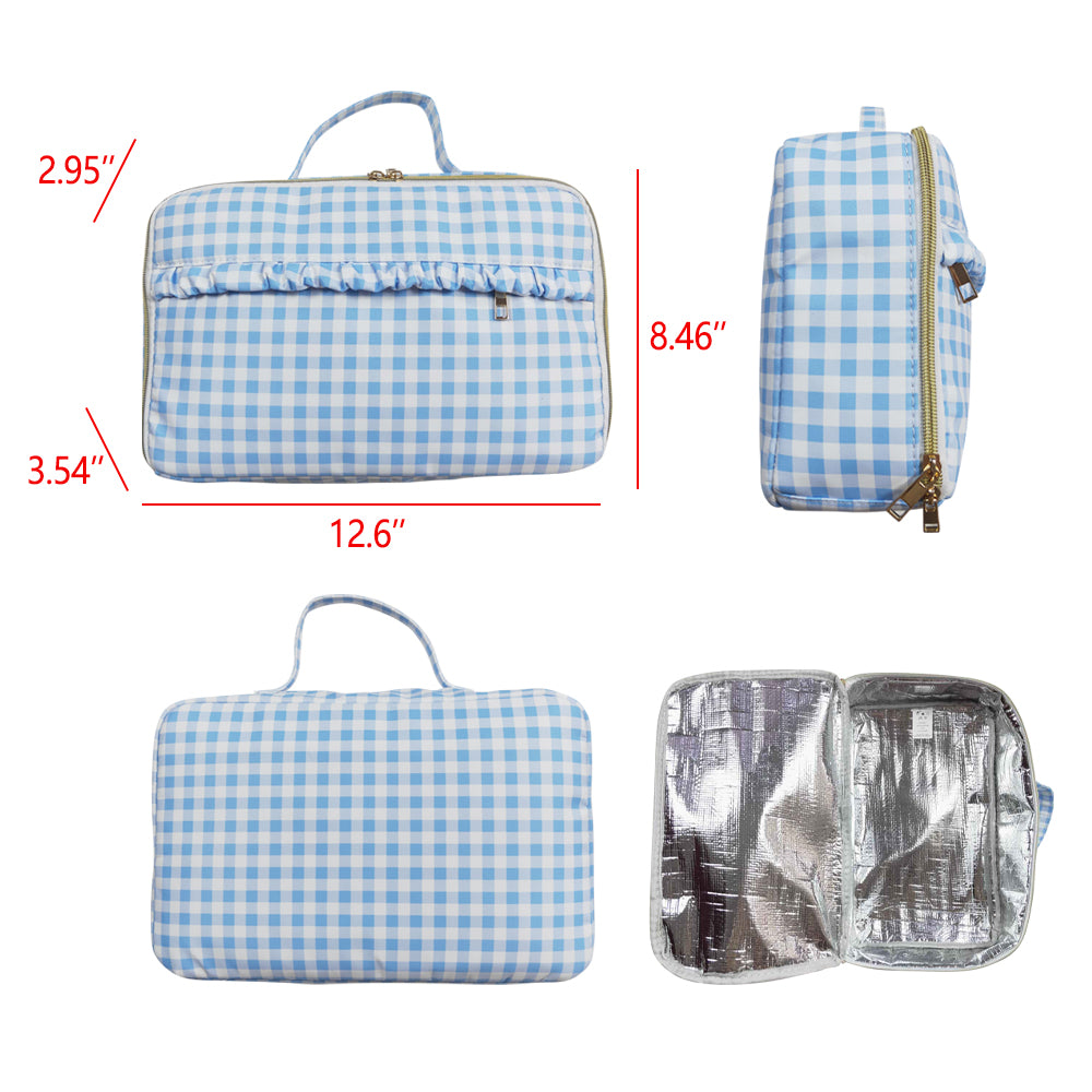 BA0089 Kids blue checkered lunch picnic thermal bags