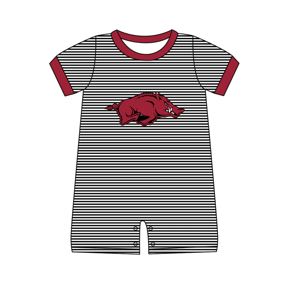 (Custom Design Preorder MOQ 5) Team's Arkansas Stripes Print Baby Boys Summer Romper