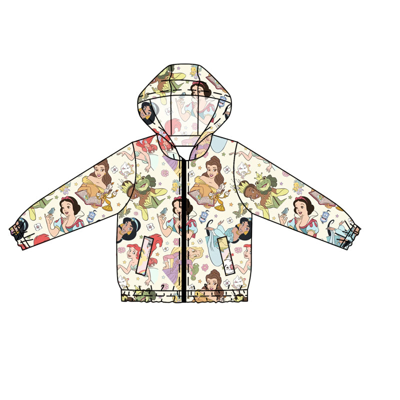 (Custom Design Preorder MOQ 5 ) Cartoon Princess Print Girls Hoodie Zipper Pockets Jackets Top