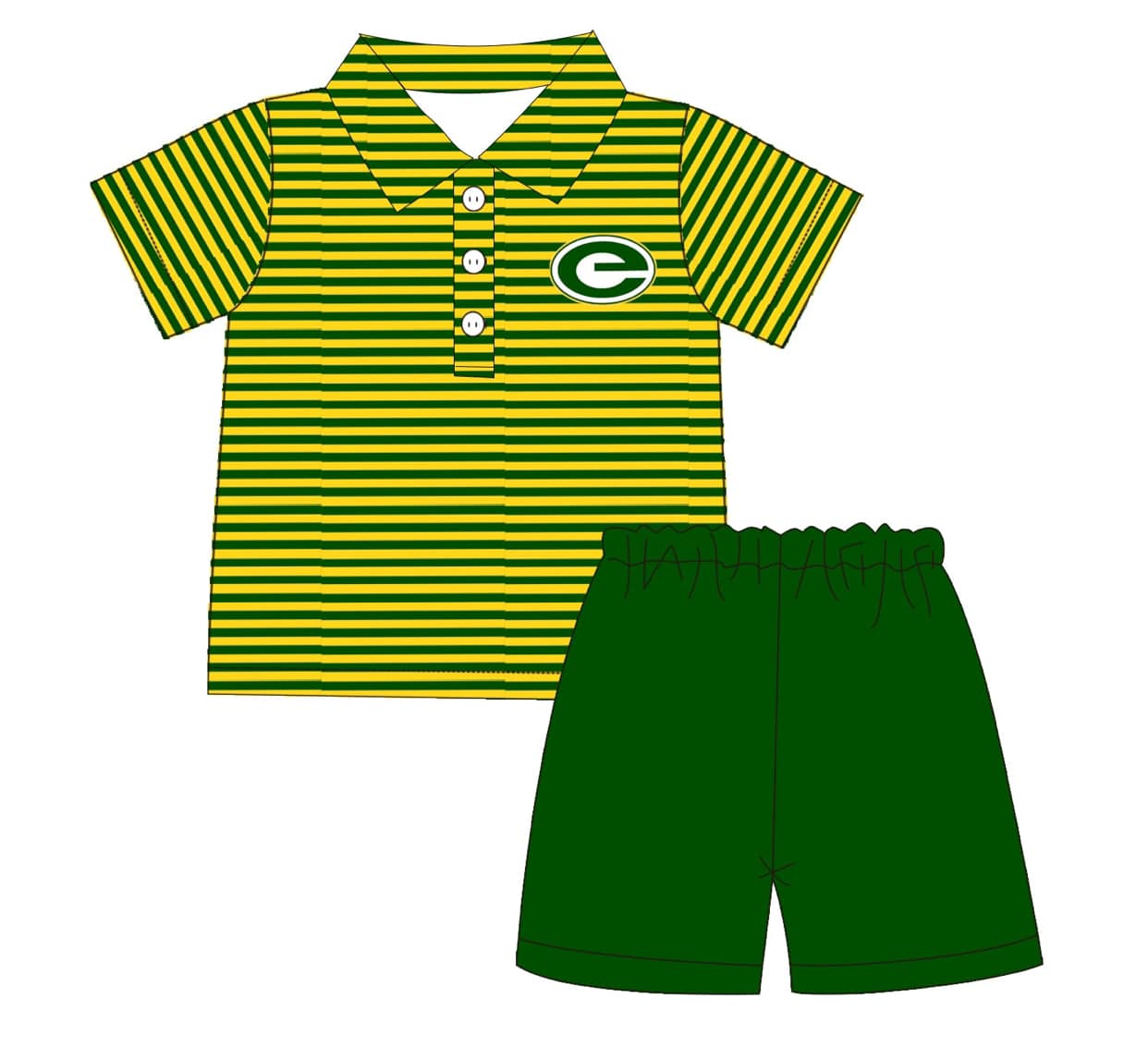 (Custom Design Preorder MOQ 5) Team's e Print Polo Top Green Shorts Boys Summer Clothes Set