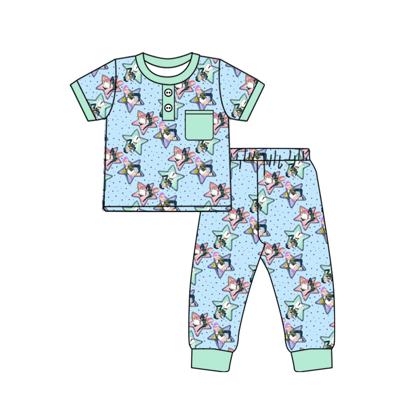(Custom Design Preorder MOQ 5 Each Design) Cartoon Demon Movie Blue Print Boys Matching Clothes Brothers Wear