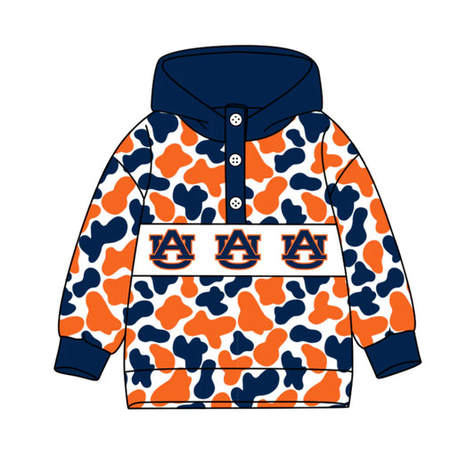(Custom Design Preorder MOQ 5) Team's Auburn Camo Print Kids Long Sleeve Buttons Hoodie Top