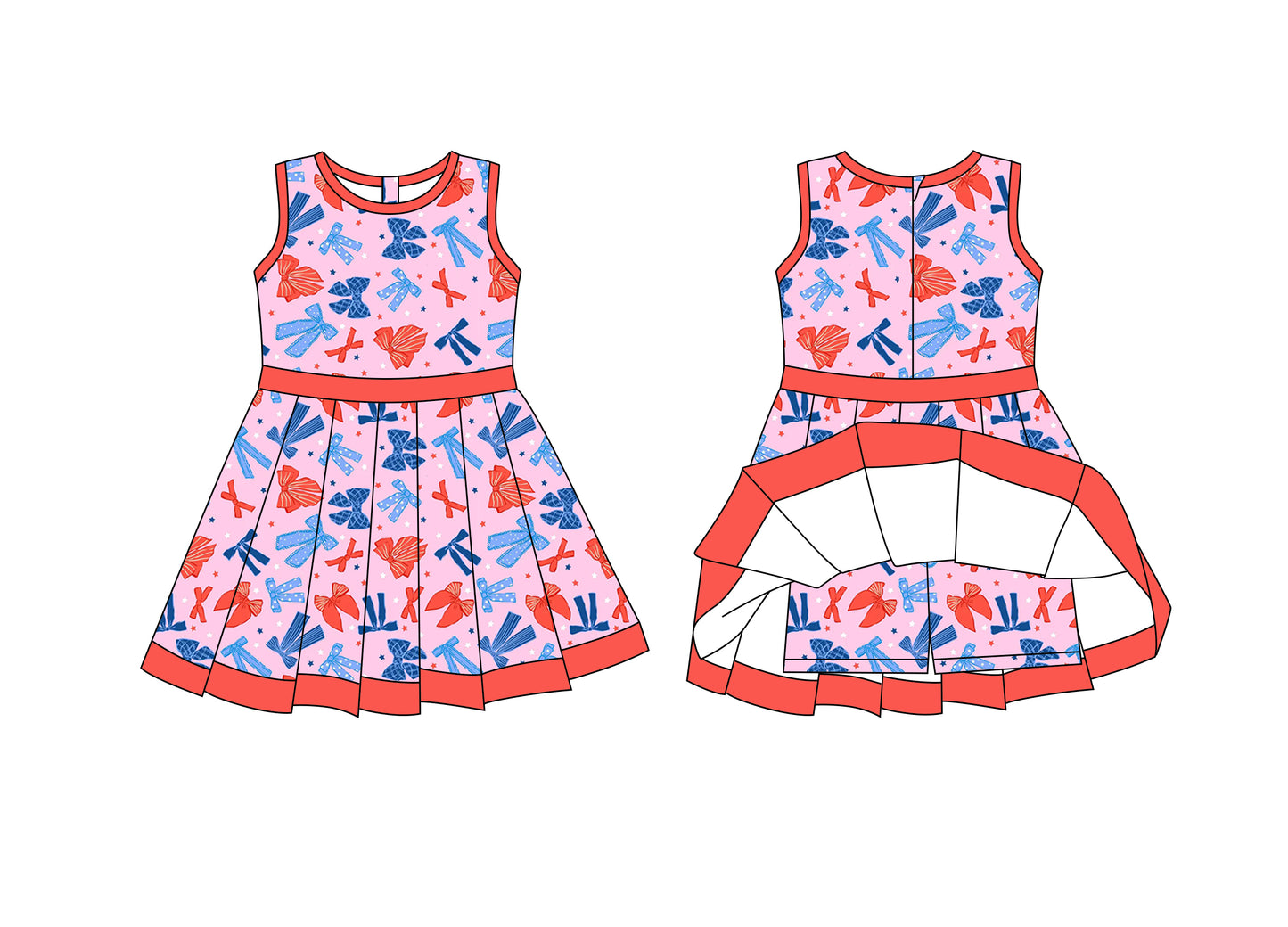 (Custom Design Preorder MOQ 5) Red Blue Bows Stars Print Zipper Shorts Skirts Girls 4th of July Yoga Dress Sisters Wear