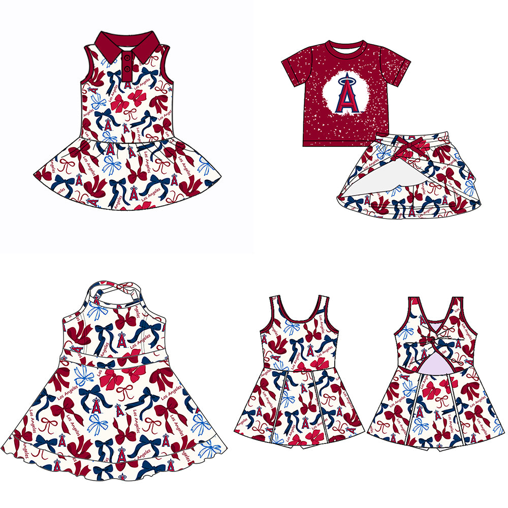 (Custom Design Preorder MOQ 5 Each Color) Team's LOS ANGELES Bows Print Girls Summer Clothes Sisters Matching Wear