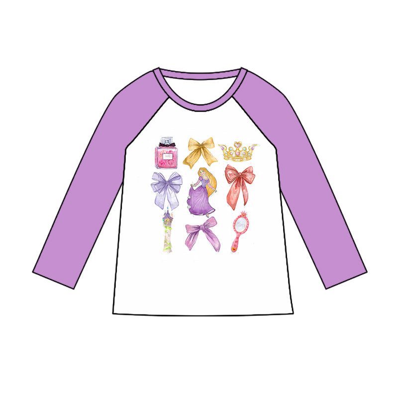 (Custom Design Preorder MOQ 5) Cartoon Princess Purple Print Girls Tee Shirts Top