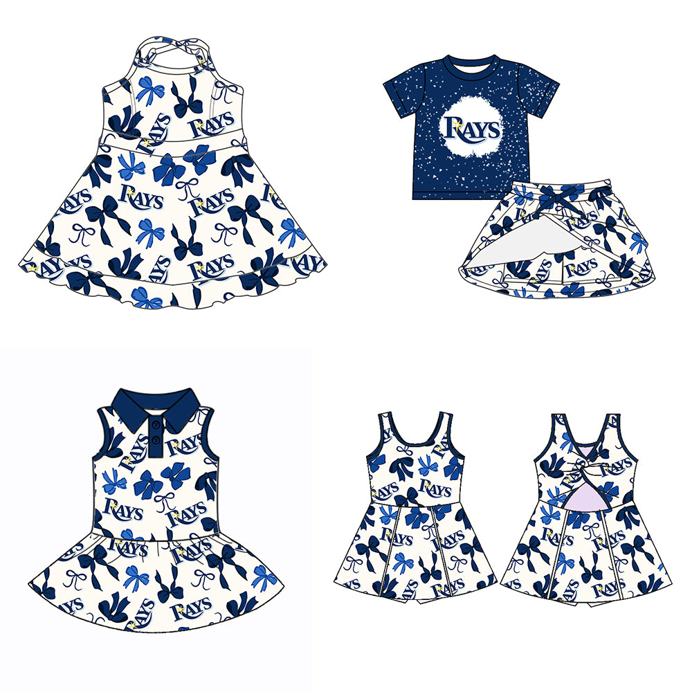 (Custom Design Preorder MOQ 5 Each Color) Team's RAYS Bows Print Girls Summer Clothes Sisters Matching Wear