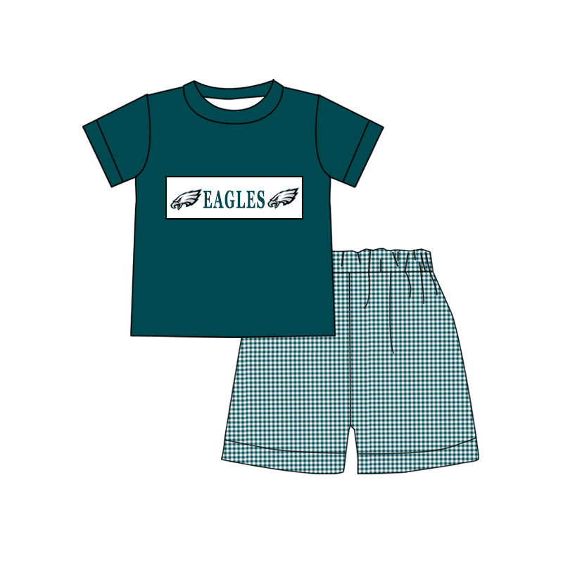 (Custom Design Preorder MOQ 5) Team's EAGLES Print Boys Summer Clothes Set