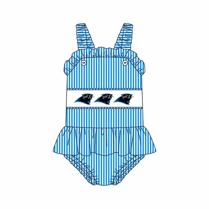 (Custom Design Preorder MOQ 5) Team's Panthers Stripes Print Girls 1 Piece Swimsuits