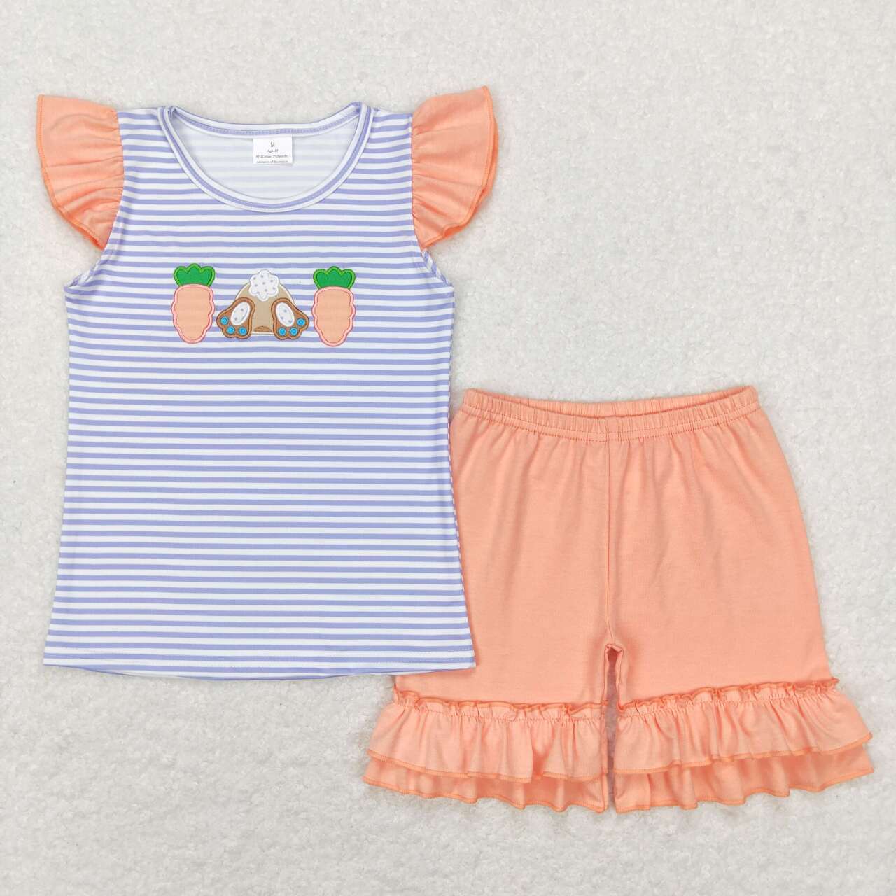 GSSO0373 Bunny Carrot Embroidery Girls Shorts Easter Clothes Set