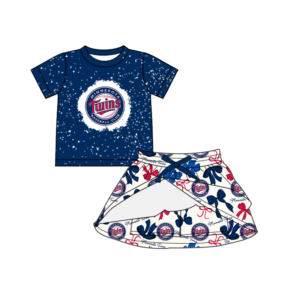(Custom Design Preorder MOQ 5 Each Color) Team's Minnesota Twins Bows Print Girls Summer Clothes Sisters Matching Wear